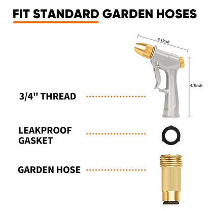 Garden Hose Nozzle, Heavy-Duty Outdoor Water Sprayer with 4 Spray Patterns Leak-Proof Brass Nozzle for Watering Plants, Car Washing, Pet Bathing