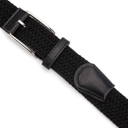 2 Pieces Braided Woven Elastic Stretch Canvas Belts for Men Women (Black+Brown, M)