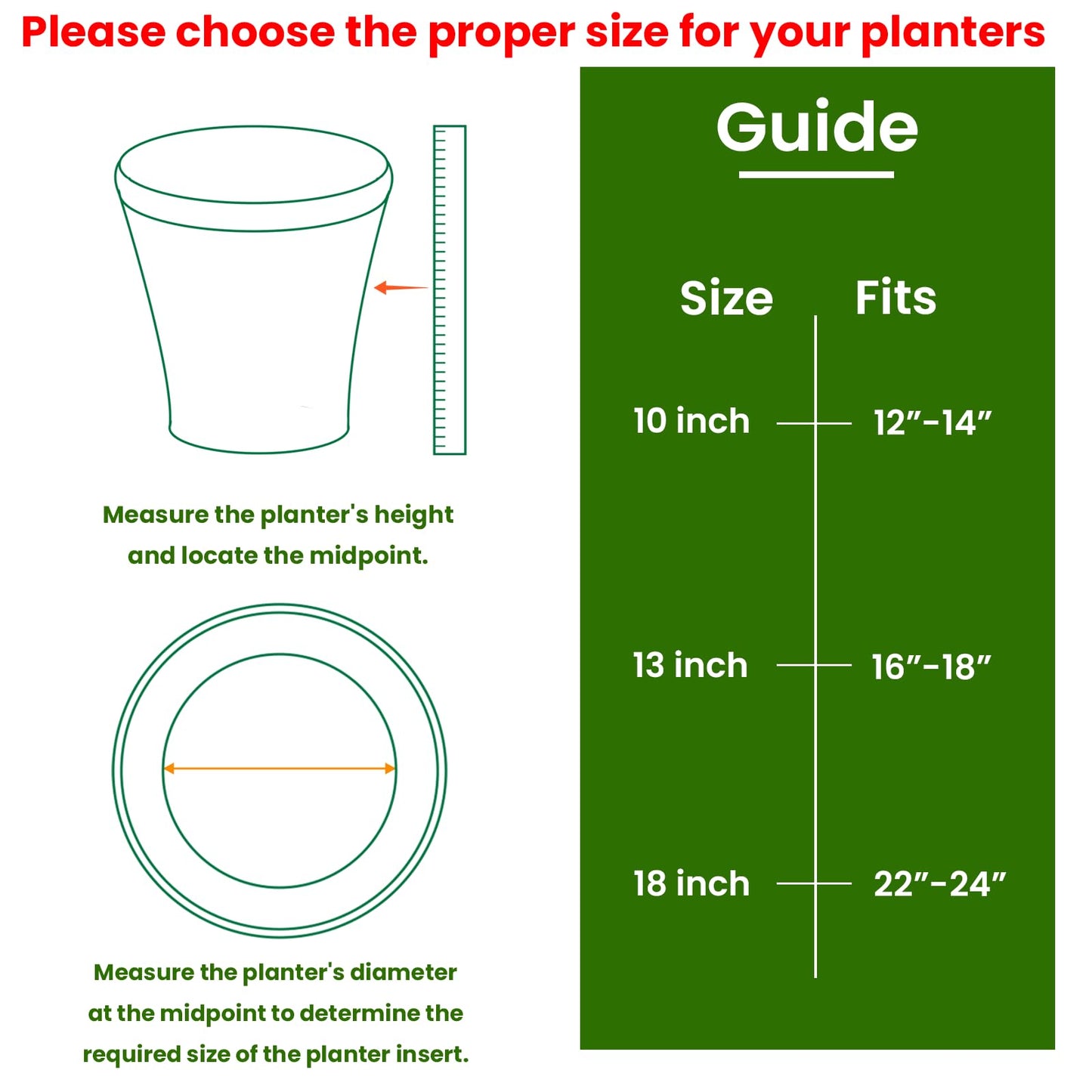 Furniok 2-Pack Round Planter Insert - Plant Pot Insert with Drainage Holes, Use Less Potting Soil, Planter Accessories for Indoor & Outdoor Use (13 inch)