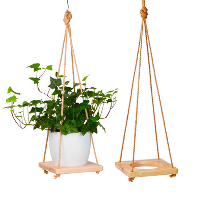 2 Pack Adjustable Hanging Plant Hanger, Hanging Planter Shelves for Indoor Plants, Hanging Flower Pots Holder, Wood Wall Hanging Planter Hanger for Window Ceiling Porch Deck Patio(Pots not Includ)