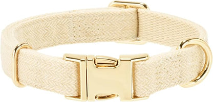 Luxury Soft Cotton Tweed Fabric Dog Collar & Leash Set with Gold Buckle – Durable Fabric, Stylish Design for Everyday Walks(Large Cream)
