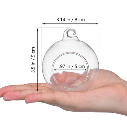 JEWEDECO 5pcs Hanging Glass Terrarium Ball Vase with 4.5cm Opening, Glass Hanging Tealight Holder for Air Plants and Candles, Includes 1.2m Jute Rope for Home Décor and Garden Display