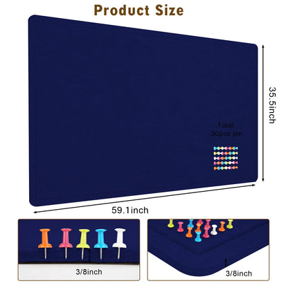 Large Bulletin Board, 60 X 36 inches Cork Board with 30 Pushpin, 5' x 3' Felt Cork Board Notice Pin Board, Self-Adhesive Vision Board Mood Board Foldable Photo Board for Wall - Dark Blue