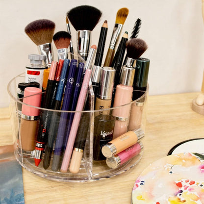 Craftelier - Pen Holder for Desk, Clear Acrylic 360 Degree Spinning Organizer With 6 Storage Slots with Carry Handle and 7.87" (20 cm) Diameter, Ideal for Home, School & Office Supplies