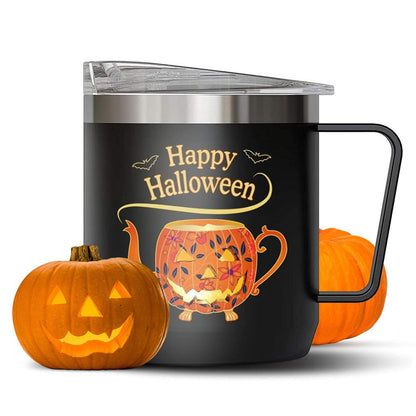 VAHDAM Halloween Pumpkin Mug Halloween Coffee Mug - Stainless Steel Double Wall Insulated Mug with Lid & Handle | Halloween Cups for Hot & Cold Drinks | Halloween Themed Mug, Halloween Mug