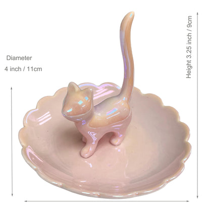 ROSA&ROSE Cat Ring Holder Trinket Tray Ceramic Jewelry Dish Decorative Ring Holder/Trinket Tray Engagement Wedding Birthday Gifts for Women Her(Pink)