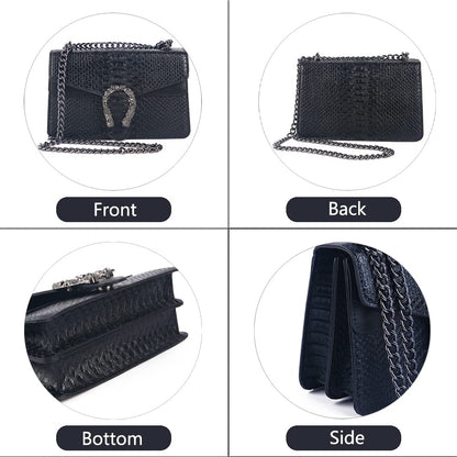 Leather Shoulder Bag Chain Purse for Women - Fashion Crossbody Bags Vintage Snake Print Underarm Bag Square Satchel Clutch Handbag（Black）