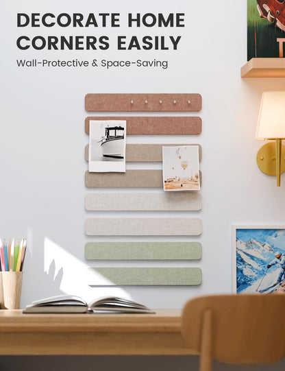 Fluxynara Cork Board Alternative Felt Strip Board 8-Pack 13"x2", Office Pin Board with 50 Push Pins, Adhesive Install for Bedroom Door & Home Office (Boho)