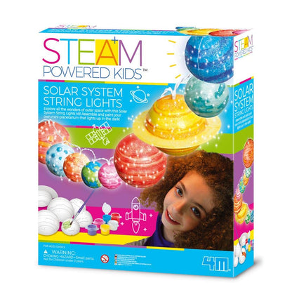 4M: STEAM Powered Kids: Solar System String Lights - Assemble & Paint Your Mini-Planetarium, LED Lights, DIY Outer Space Art & Craft Kit, Kids Ages 5+