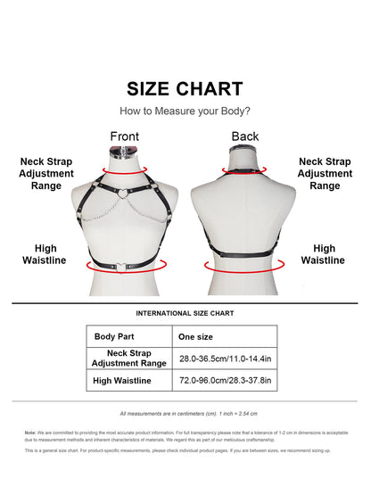 WARANDOD Women’s Faux Leather Chain Body Harness Belt, Adjustable Alloy Ring Chest Strap Fashion Accessory for Goth Punk Outfits(Waist 28.3-37.8in)