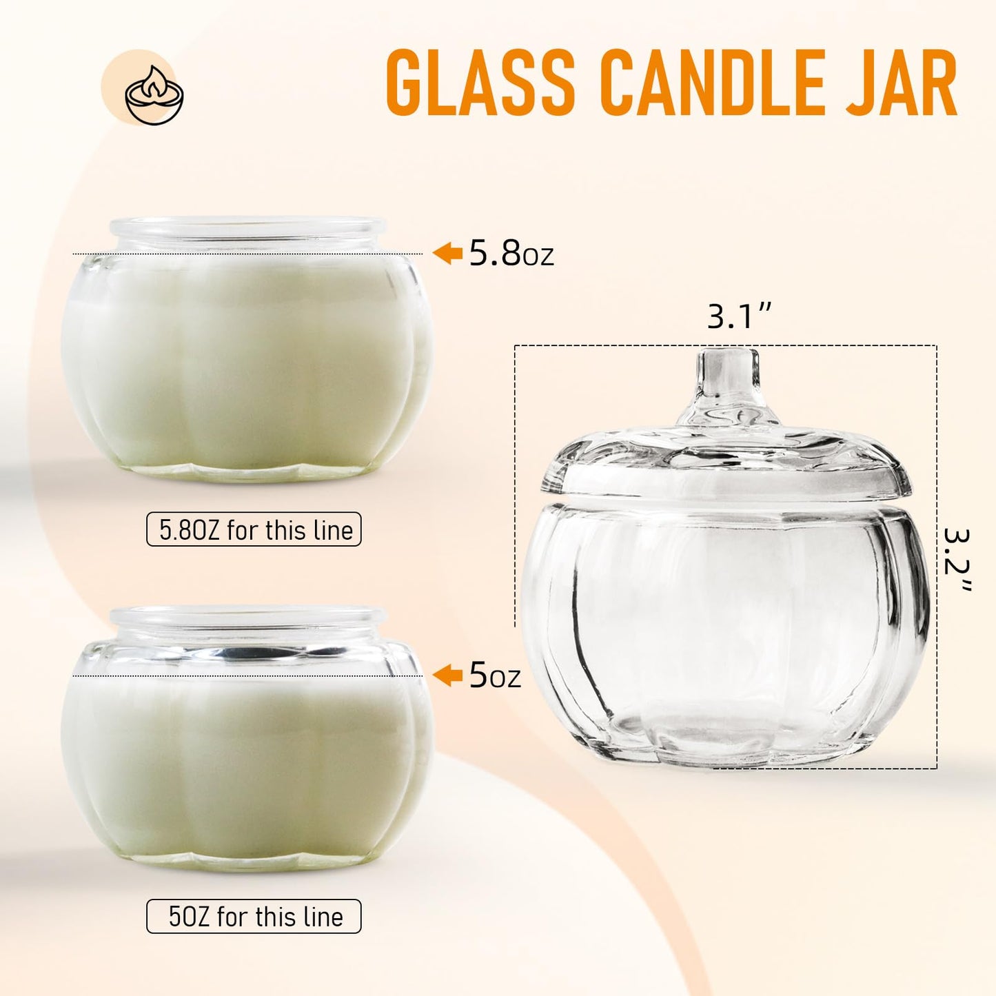 SYFURNIX Pumpkin Candle Jar for Making Candles, 4PCS Clear Glass Candle Jars with Lids, Small Candle Containers for DIY Candle Gifts Halloween Fall Thanksgiving Table Decorations