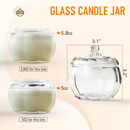 SYFURNIX Pumpkin Candle Jar for Making Candles, 4PCS Clear Glass Candle Jars with Lids, Small Candle Containers for DIY Candle Gifts Halloween Fall Thanksgiving Table Decorations