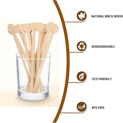 HLSN 200Pcs Coffee Stirrers- 5.9 Inch Natural Wooden Coffee Stirrers With Round Ends, Disposable Biodegradable Cafe Grade Coffee Stir Sticks Wood Beverage Mixer for Coffee Cocktails Milk Tea