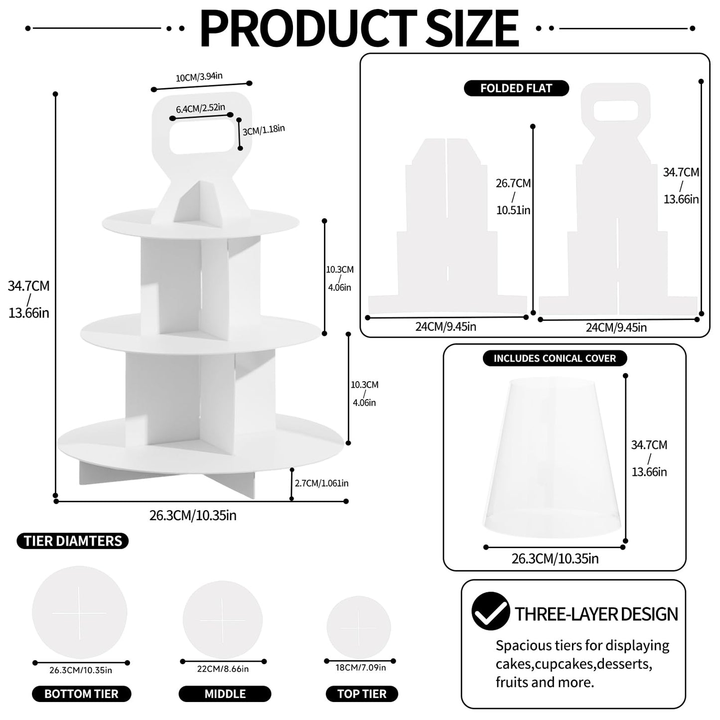 FZJ 3-Tier Cupcake Stand, 5 Set Cardboard Cupcake Tower with Clear Cover, Dessert Cup Cake Stand Tower for Birthday Wedding Party Decoration,Afternoon Tea Stand, Cupcake Tier Stand