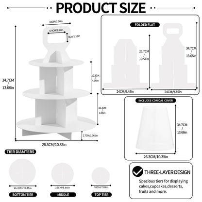 FZJ 3-Tier Cupcake Stand, 5 Set Cardboard Cupcake Tower with Clear Cover, Dessert Cup Cake Stand Tower for Birthday Wedding Party Decoration,Afternoon Tea Stand, Cupcake Tier Stand