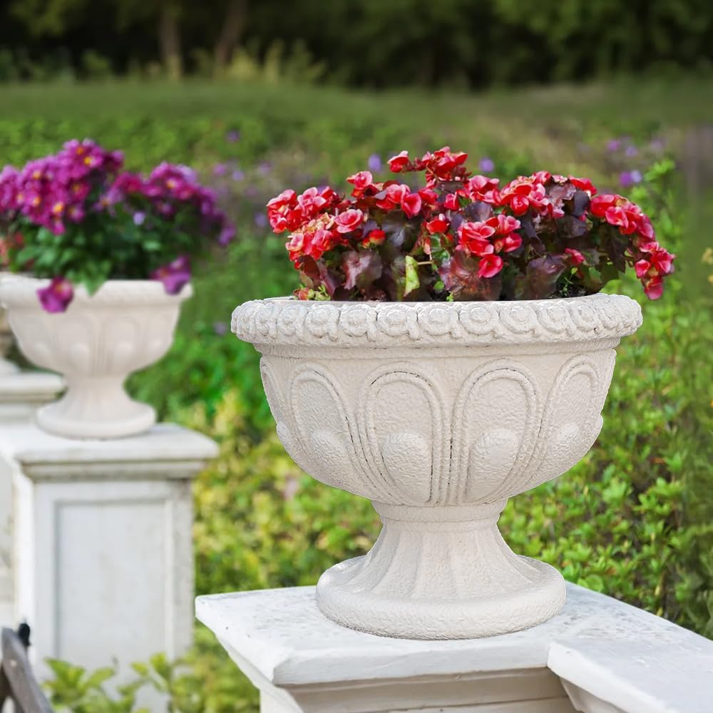 Chambtalie Elegant Outdoor Flowerpot European Style Beige Resin Crafts for Plants Decorative Outdoor Statue Pot Ideal for Yard and Garden Balcony Decor (1424)
