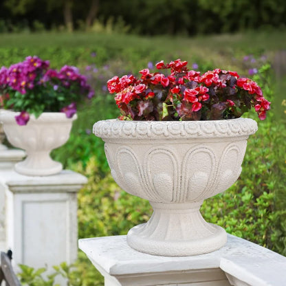 Chambtalie Elegant Outdoor Flowerpot European Style Beige Resin Crafts for Plants Decorative Outdoor Statue Pot Ideal for Yard and Garden Balcony Decor (1424)