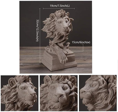 H&W Sandstone Lion - The King of Beasts - Statue Decoration for Home/Study/Living Room, Great Collectible Figurines, Best Gift for The Man, Sandstone Color (HH17-D2)