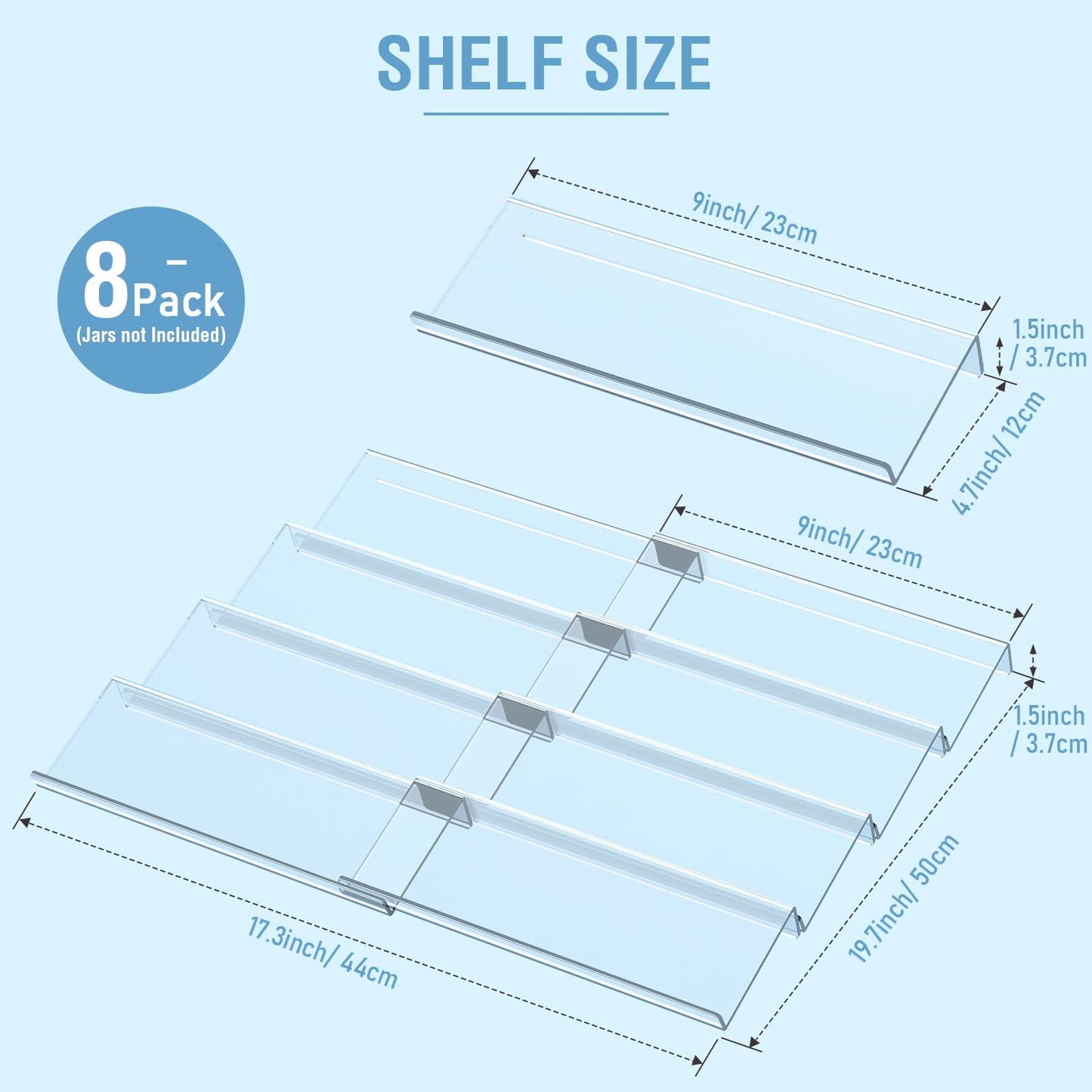 Spice Drawer Organizer 4 Tier, Acrylic Seasoning Organizer Rack, Clear Spice Rack Tray, Kitchen Seasoning Jars Drawers Insert (Jars Not Included/Expandable From 9" to 18")