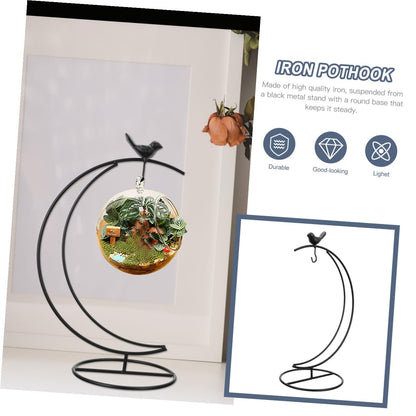 SOLUSTRE Moon Shaped Bird Iron Stand Hanging Flower Pot Holder for Glass Terrarium Decorative Pothook Display Stand for Home and Office Decor for Indoor Plant Arrangement