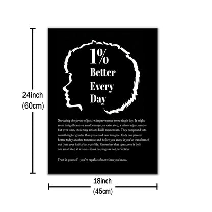 DINGFUN Inspirational Posters for Office 1 Percent Better Every Day Canvas Wall Art, Black White Quote Single Panel Wall Decor for Home Office Dorm Classroom 24x18 Inch