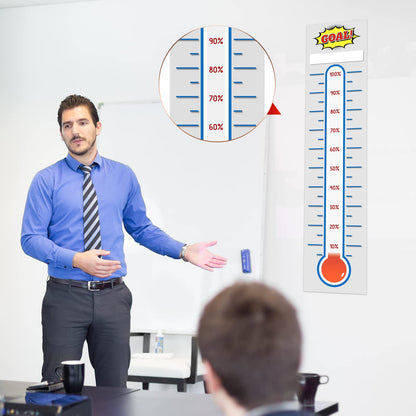 Junkin 6 Pcs Fundraising Thermometer Goal Charts Tracker Decal 48 x 11 Inch Dry Erase Thermometer Goal Setting Wall Poster Removable Giant Vinyl Sticker Office Wall Posters(White)