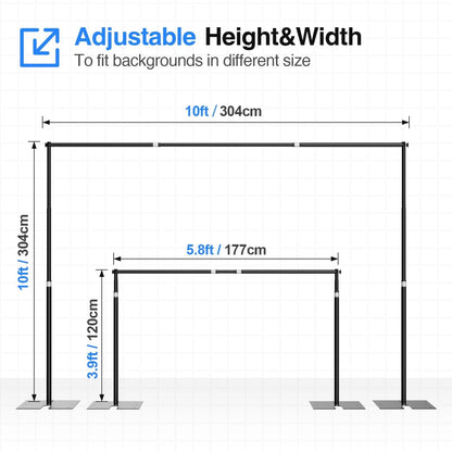EMART Heavy Duty Backdrop Stand for Parties, 10x10 ft Pipe and Drape Adjustable Back Drop Stand Kit with Flat Base, Sturdy Photo Background Frame Diy Pole for Flower Wall Wedding Curtain