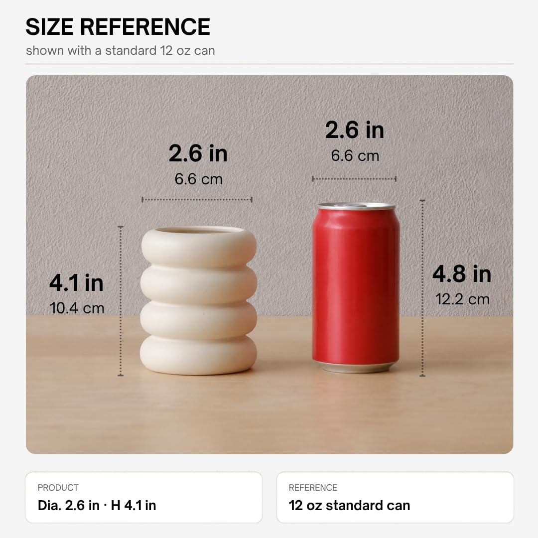 WENSHUO Chubby Pen Holder, Makeup Brush Organizer, Modern and Minimalistic, Ceramic Desk Accessories (Matte Crème)