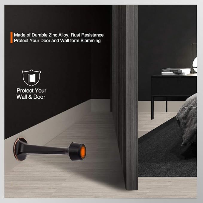 16 Pack Solid Rigid Door Stops - Heavy Duty Door Stoppers Wall Protector with Soft Rubber Tips, Oil Rubbed Bronze