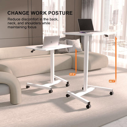 28-Inch Mobile Standing Desk Adjustable Height, Portable Standing Desk with Lockable Wheels, Rolling Table for Home Office Classroom Hospital (Snow-White)