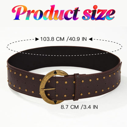 Beautriy Wide Studded Leather Belts Chunky Vintage Belt Fashion Thick Belt Accessories for Women (Coffee)