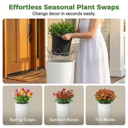 Adjustable Planter Insert, Heavy Duty Metal Plant Riser with Chain Hooks, Height Adjustable Pot Filler for Deep Planters, Hanging Baskets for Plants Outdoor (1 PCS)