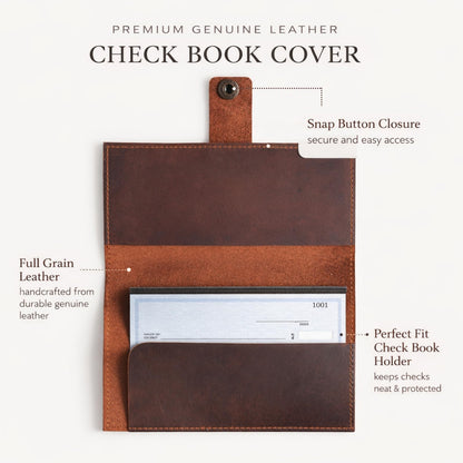 Brown Leather Checkbook Cover for Men & Women, Full Grain Check Book Wallet with Pen Holder, Fits Personal & Duplicate Checks, Slim Money Organizer Case, Durable Leather Checkbook Holder 7x3.75 Inches