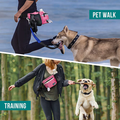 PetAmi Dog Fanny Pack, Treat Pouch for Dog Walking, Training, Built in Poop Bag Dispenser, Water Bottle Holder, Collapsible Bowl, Pet Treat Waist Belt for Hiking, Running, Kibbles (Camo Black)