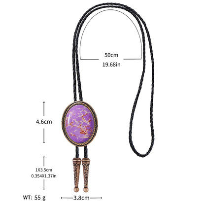 joymiao Bolo Tie Men Western Cowboy Neck Tie Vintage Country Style Bronze Pendant Leather Necktie Purple Turquoise Stone Mens Accessories