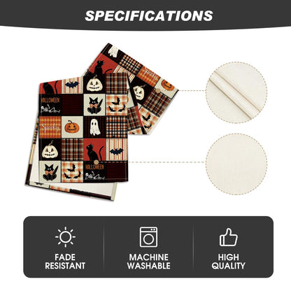 Artoid Mode Black Cat Bat Pumpkin Spooky 210 GSM Halloween Table Runner, Ghost Kitchen Dining Table Decoration for Home Party Decor 13x120 Inch