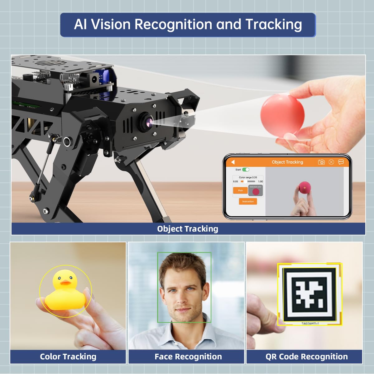 PuppyPi Robot Dog with ChatGPT Large AI Models AI Embodied Intelligence ROS Robotic Dog Vision Scene Voice Understanding SLAM Mapping Navigation Bionic Quadruped Robot, Ultimate Kit & RaspberryPi5 2GB