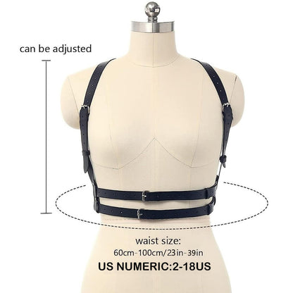 Punk Black Pu Leather Belt, Harness Belt for Women Gothic Body Adjustable Waist Rave Dresses Party Accessories