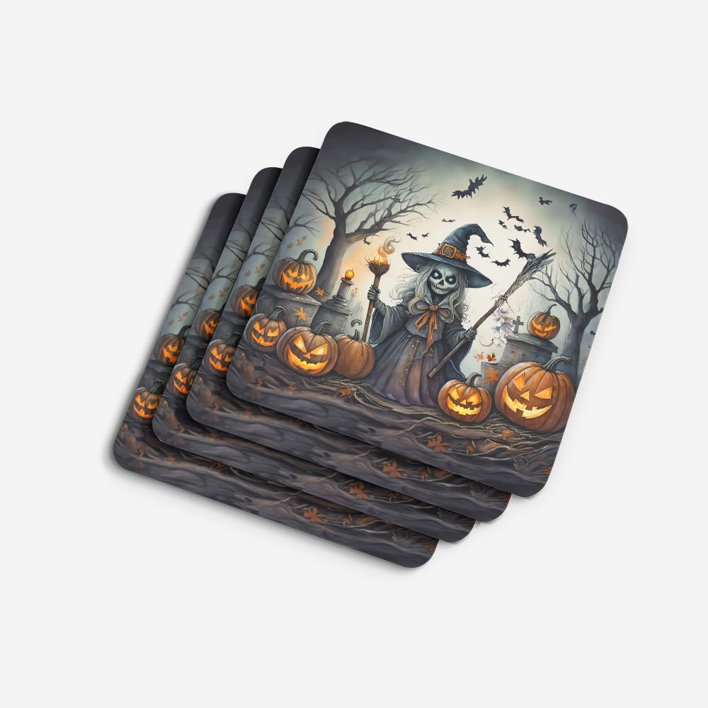 Caroline's Treasures Witch Spooky Halloween Foam Coaster Set of 4 Cup Coasters for Indoor and Outdoor, Coaster for Tabletop Protection, Anti Slip, Mouse pad Material