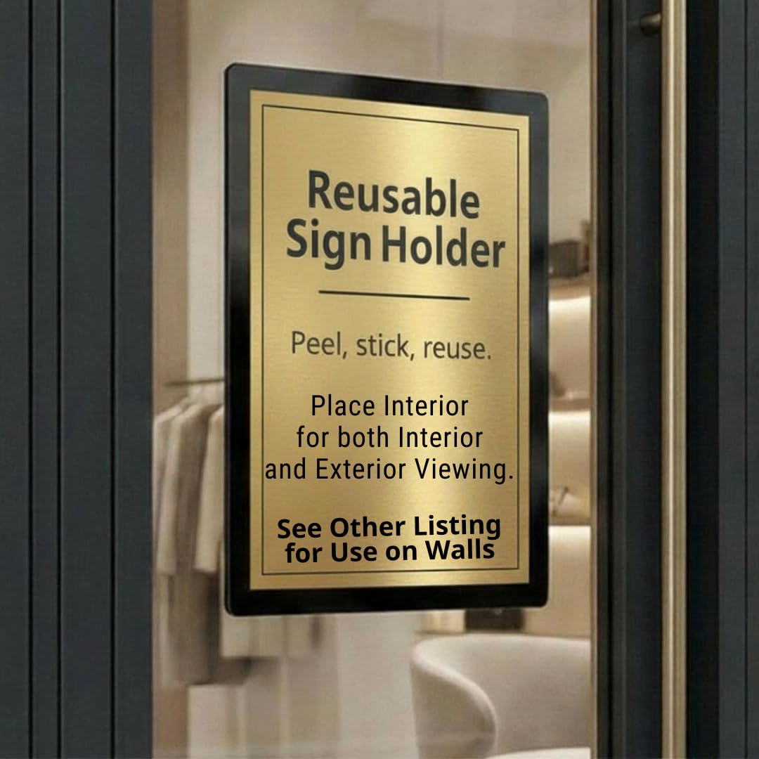 Fodeez Letter-Size 8.5 x 11 Adhesive Interior for Exterior Viewing Frames - Reusable Sticker Holder Display for Windows & Doors, Paper Holder, Dry Erase, Non Acylic & Non Magnetic - Black, Pack of 5