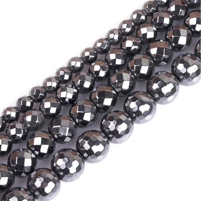 HAAMIIQII 50pcs 8mm Natural Black Hematite Loose Gemstone Beads Faceted Round Spacer Stone Beads for Jewelry Making DIY Bracelets Necklaces Crafting
