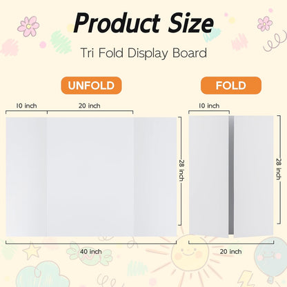 12 Pack Trifold Poster Board, 28x40 Inches White Presentation Board, Portable Display Board for Science Fair, School DIY Project and Business Exhibitions