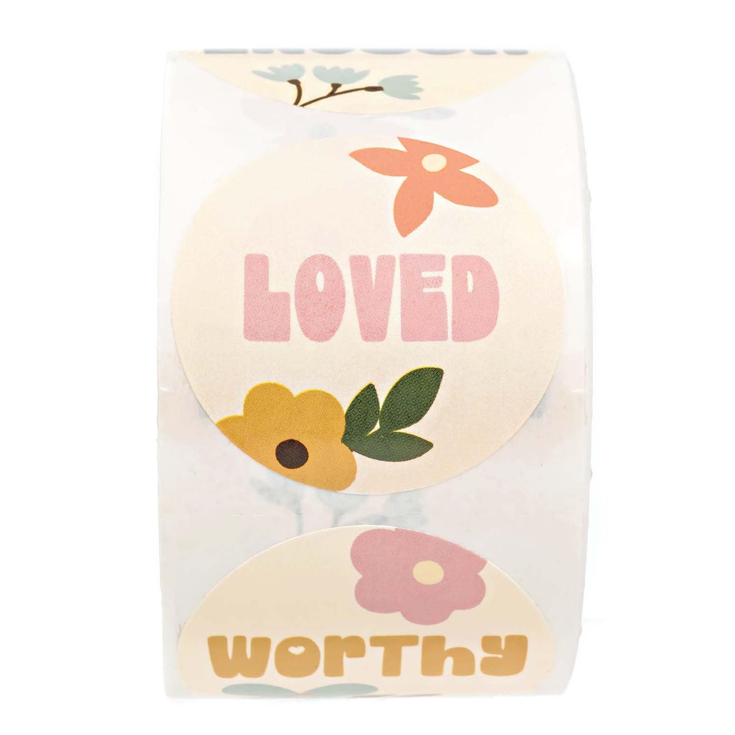 Retro Floral Encouraging Stickers / 500 Worthy Valued Loved Stickers / 1.5" Round Motivational Labels / 4 Alternating Uplifting Flower Designs