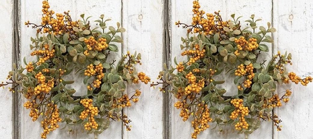Fall Pebble Candle Ring | 2 Pc Set Mustard Berry- 9 Inch with 3 Inch Center Color Wreath