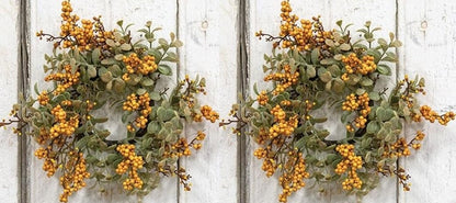 Fall Pebble Candle Ring | 2 Pc Set Mustard Berry- 9 Inch with 3 Inch Center Color Wreath