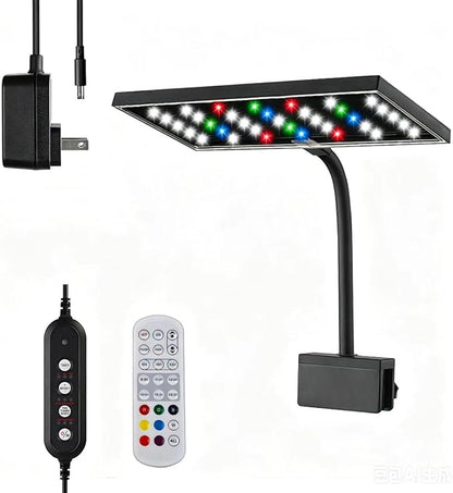 Carefree Fish Aquarium 24/7 Mode Timer Full Spectrum CRI 82 Clip LED Light IR Remote Control for 5~25Gal Fish Tank 12V1A 10 Brightness Levels 16W with ULCertified Power Supply
