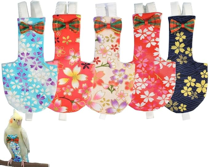 5pcs Bird Diaper Cute Printed Parrot Flight Suit Parrot Nappy Reusable Pigeon Pants Cockatiel Clothes for Parakeet Mini Macaw Budgie Canary for Indoor Outdoor - color1 XL