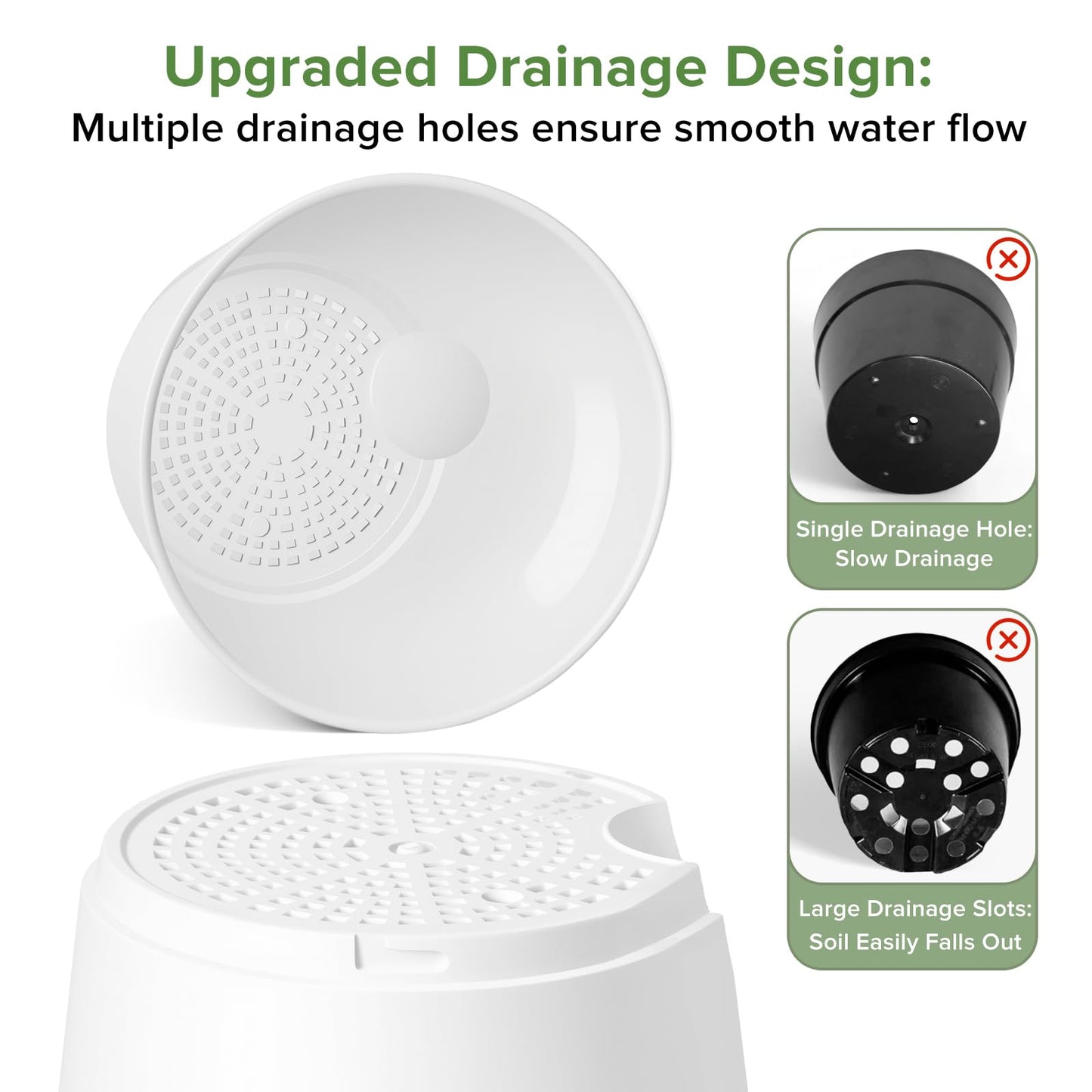 GARDIFE 2026 Upgraded Self Watering Plant Pots with Drainage Hole, 7/6.5/6/5.5/5/4 Inch Flower Planting Containers for House Plants, African Violet, Flowers, Cactus (White, 7+6.5+6+5.5+5+4 inch)