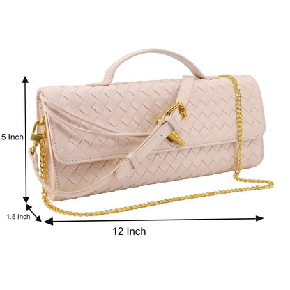 VESTURINA Clutch Purses for Women, Woven Evening Leather Crossbody Purse Shoulder Bag for Wedding Party (Beige)