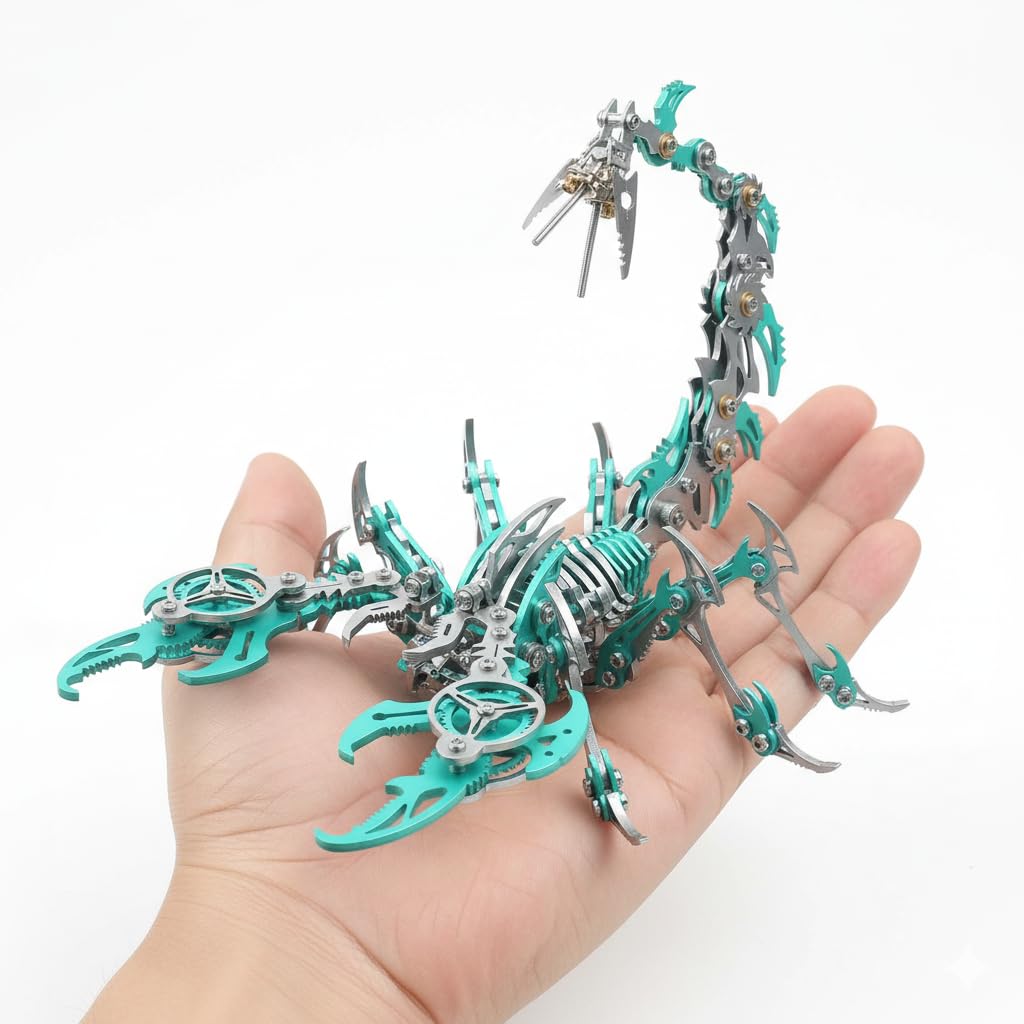 Scorpion 3D Metal Puzzles for Adults, 454PCS Stainless Steel DIY Mechanical Metal Model Kits, No Glue Assembly with Movable Joints, Challenging Metal Building Kit Desk Decor Gift (Green)